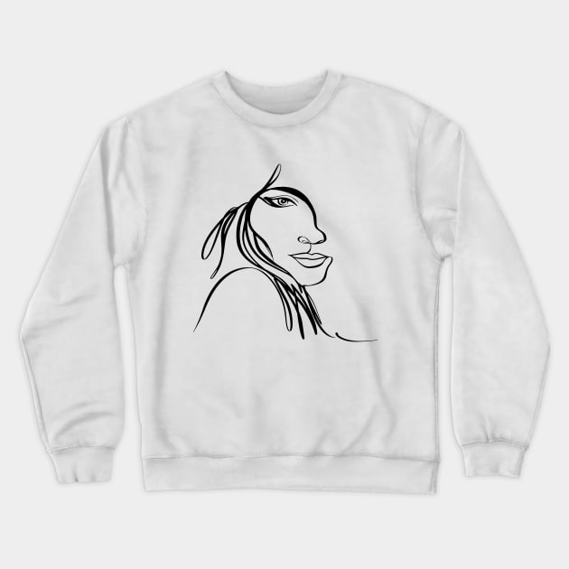 One line woman face  drawing, Abstract minimal female single line art Crewneck Sweatshirt by 9georgeDoodle